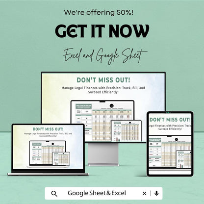 Legal Case Billing and Expense Tracking Sheet | Legal Finance Template | Excel & Google Sheets | Law Firm Billing Tracker