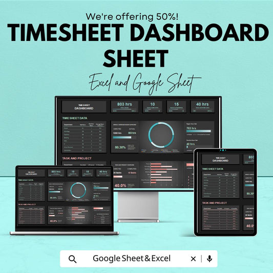 Timesheet Dashboard - Employee Timesheet Tracker - Google Sheet Template - Time Management Dashboard - Task & Project Tracking Sheet