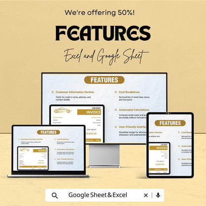 Car Rental Invoice Template - Excel & Google Sheets - Easy, Professional Invoice for Car Rental Business