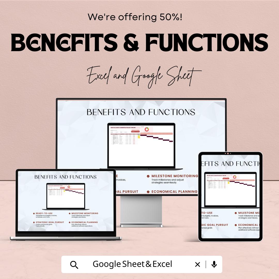 Health and Safety Committee Project Timeline Sheet | Google Sheets Template | Milestone Monitoring & Project Management | Instant Download