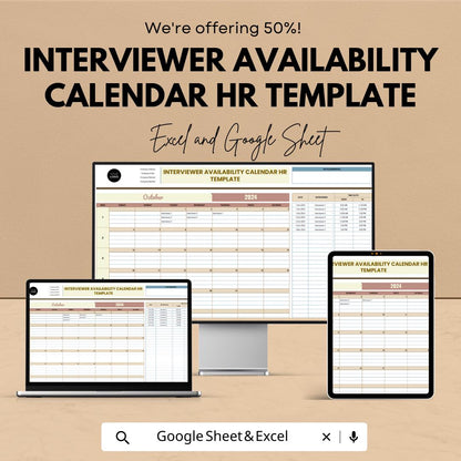 Interviewer Availability Calendar HR Template, Interview Schedule Planner, Recruiter Availability Tracker, Hiring Calendar