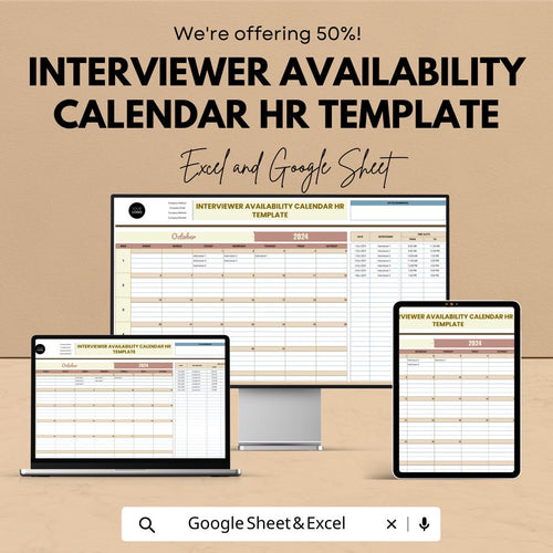Interviewer Availability Calendar HR Template, Interview Schedule Planner, Recruiter Availability Tracker, Hiring Calendar