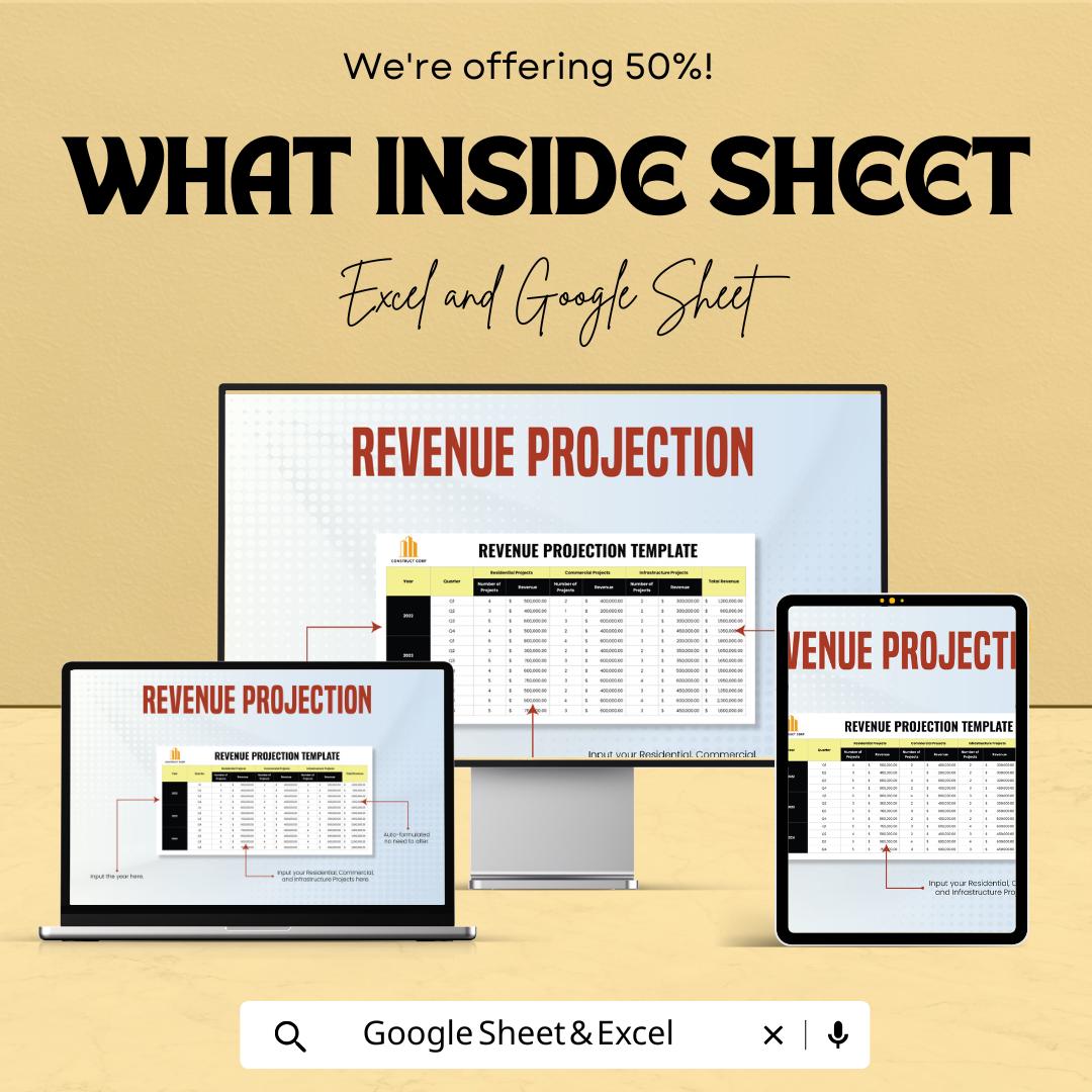 Revenue Projection Template | Excel & Google Sheets | Sales Forecasting Spreadsheet | Revenue Planning Tool | Financial Projection Template