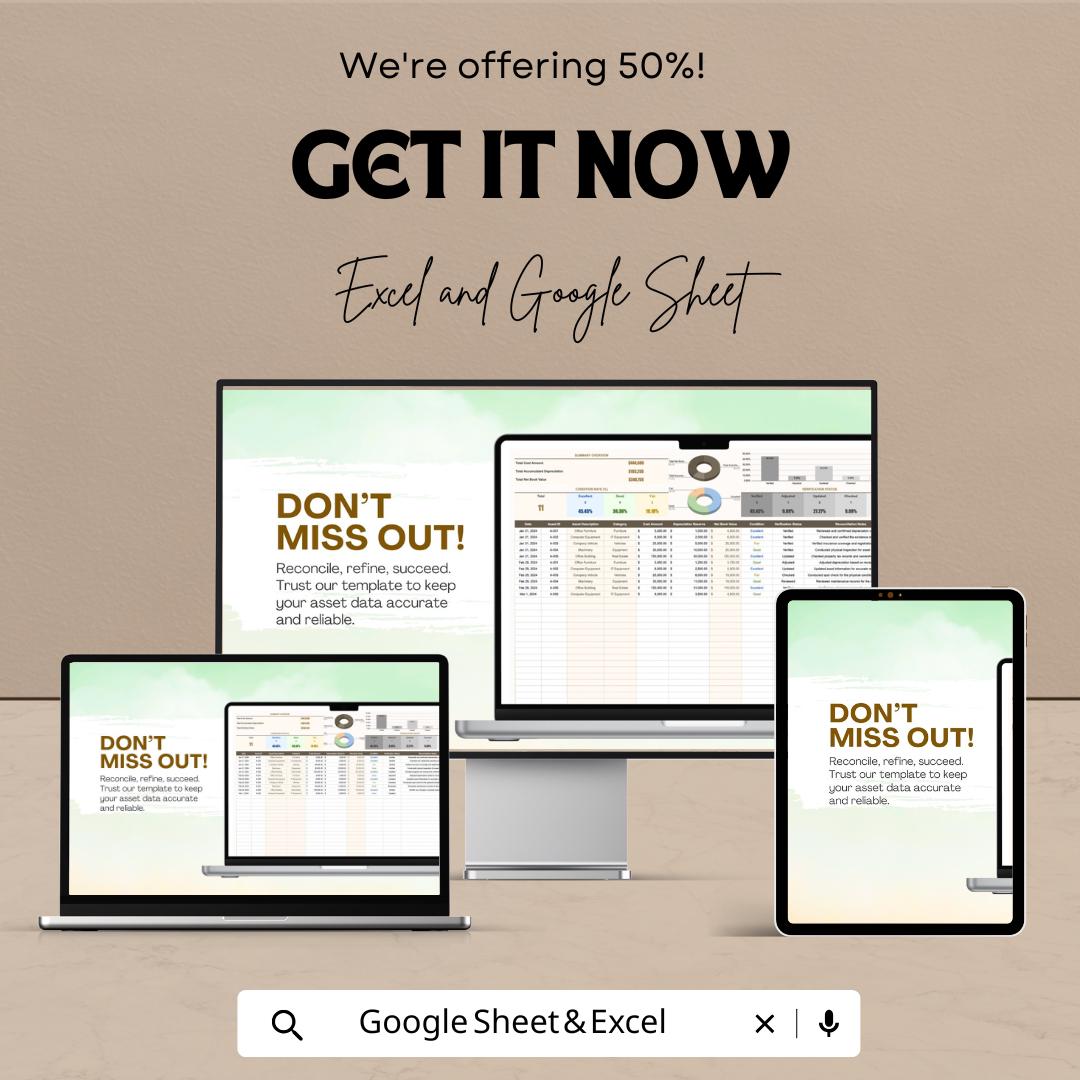 Accounting Asset Reconciliation System Template | Automated Asset Tracker | Accounting Spreadsheet | Business Finance Template