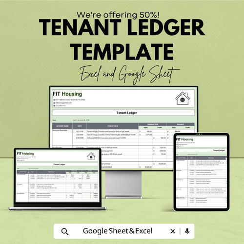 Tenant Ledger Template Excel Google Sheets | Rental Payment Tracker | Rent Ledger Spreadsheet | Property Management Template |