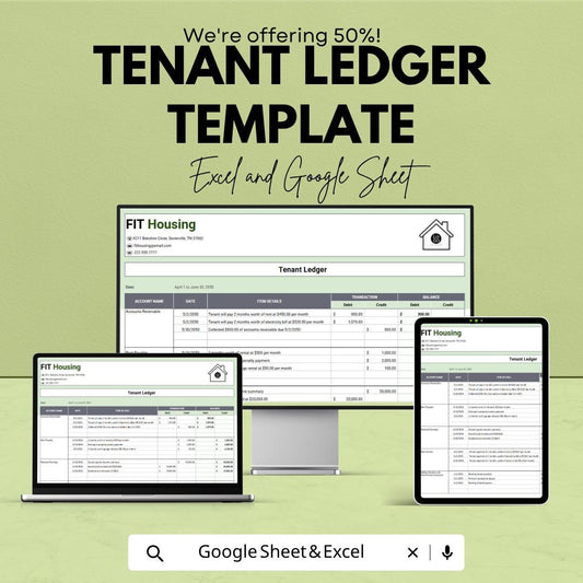 Tenant Ledger Template Excel Google Sheets | Rental Payment Tracker | Rent Ledger Spreadsheet | Property Management Template |