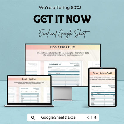 Financial Report Sheet Template | Excel & Google Sheets | Income Statement, Balance Sheet, Cash Flow, Financial Analysis Tool
