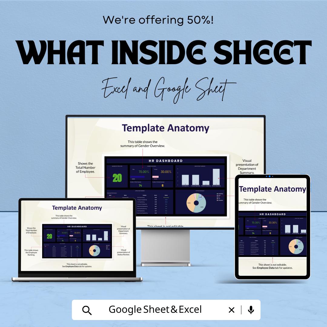 HR Dashboard | Excel and Google Sheets Template for Employee Data & Performance Tracking | Workforce Analytics and HR Management Tool
