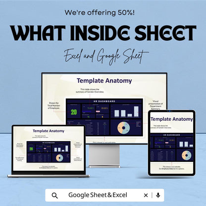 HR Dashboard | Excel and Google Sheets Template for Employee Data & Performance Tracking | Workforce Analytics and HR Management Tool