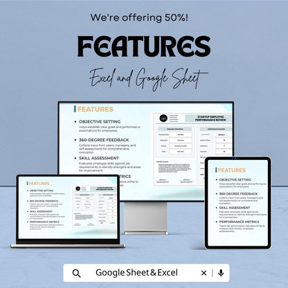 Startup Employee Performance Review Template | Excel & Google Sheets | Employee Evaluation Form | Performance Review Tracker