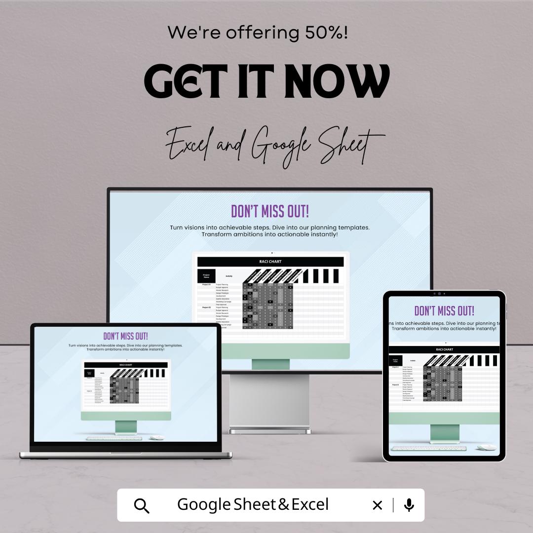 RACI Chart Sheet - Excel & Google Sheets Template for Project Management and Task Assignment