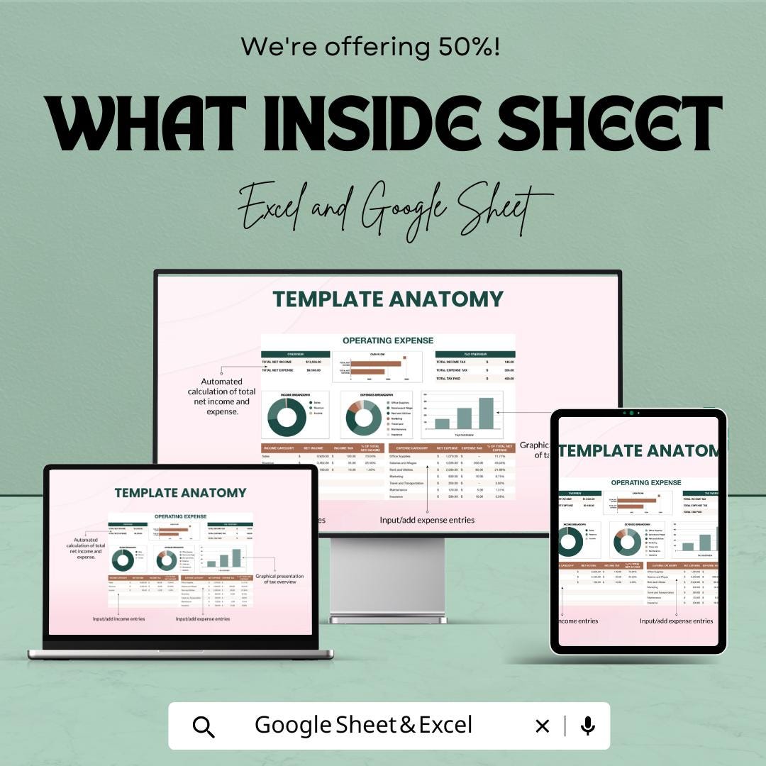 Operating Expense Sheet | Google Sheets and Excel Template | Expense Tracker | Business Budget Planner | Cash Flow & Income Breakdown