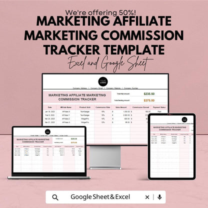 Marketing Affiliate Marketing Commission Tracker Template | Affiliate Payout Tracker | Commission Log | Marketing Performance Template