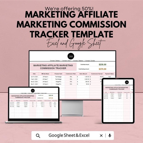 Marketing Affiliate Marketing Commission Tracker Template | Affiliate Payout Tracker | Commission Log | Marketing Performance Template