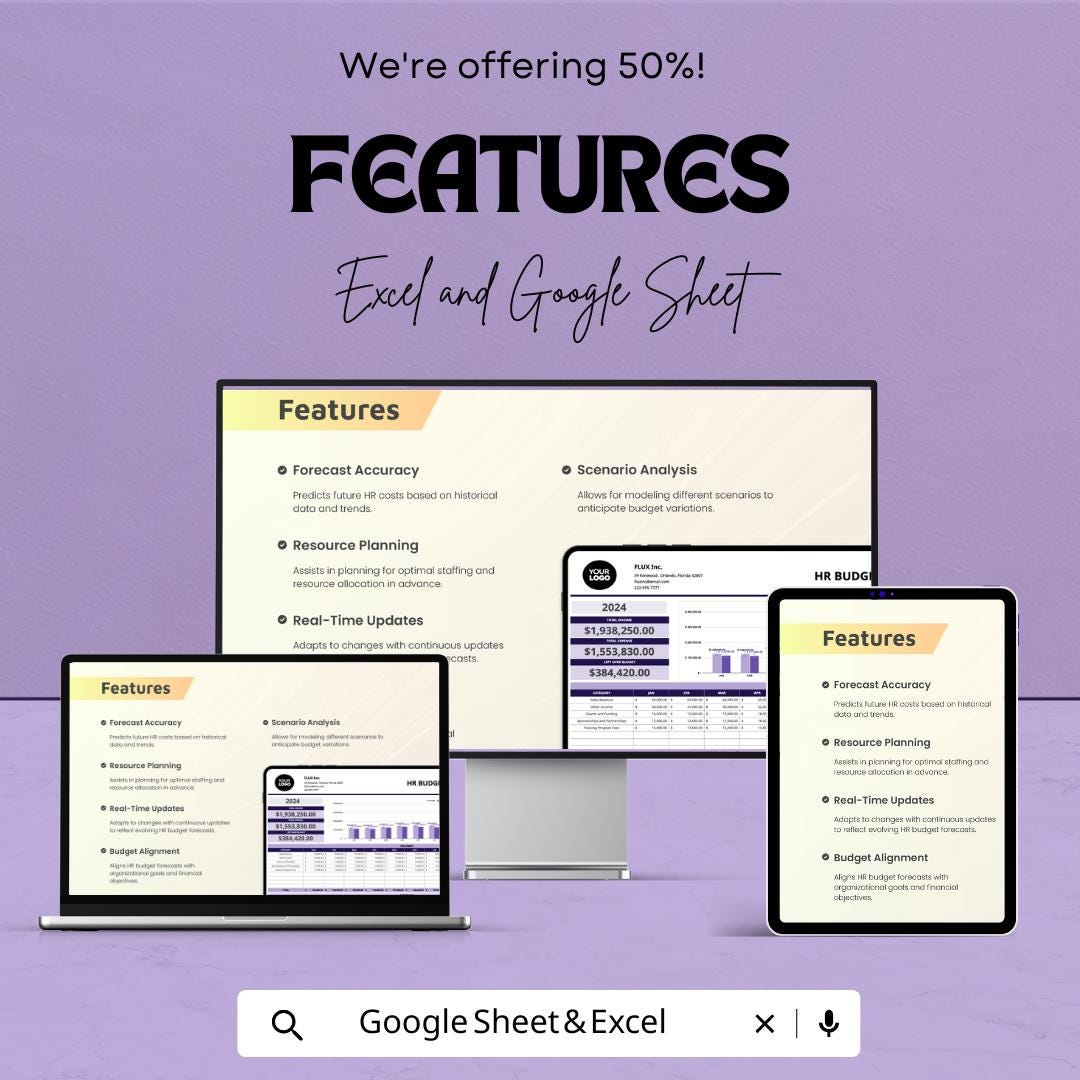 HR Budget Forecast Template | Excel & Google Sheets | HR Cost Planning, Workforce Budget, Salary Forecast, Business Finance Tool