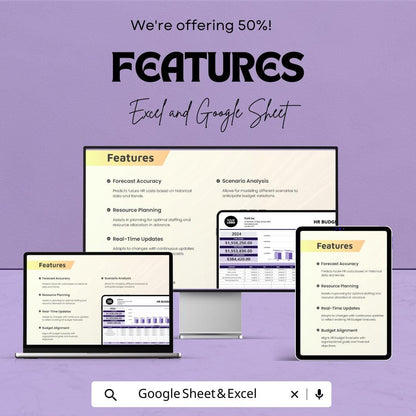 HR Budget Forecast Template | Excel & Google Sheets | HR Cost Planning, Workforce Budget, Salary Forecast, Business Finance Tool