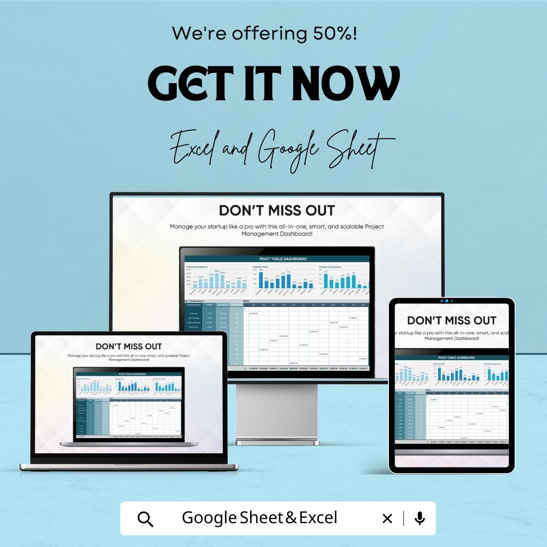 Pivot Table Dashboard Template for Excel and Google Sheets | Real-Time Data Analysis | Financial & Project Tracking
