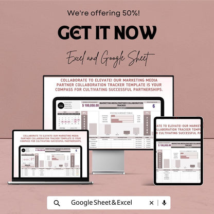 Marketing Media Partner Collaboration Tracker Template | Excel & Google Sheets | Campaign Partnership Manager | Media Tracking Spreadsheet