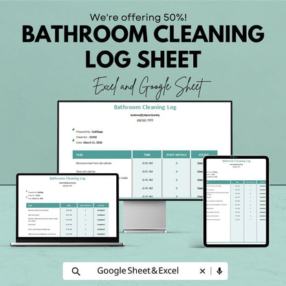 Bathroom Cleaning Log Sheet | Excel & Google Sheets Template | Hygiene Maintenance Tracker