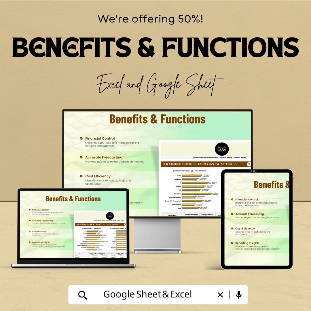 Training Budget Forecast & Actuals HR Template | Excel and Google Sheets | HR Finance Tracker | Expense Planner | Employee Training Budget