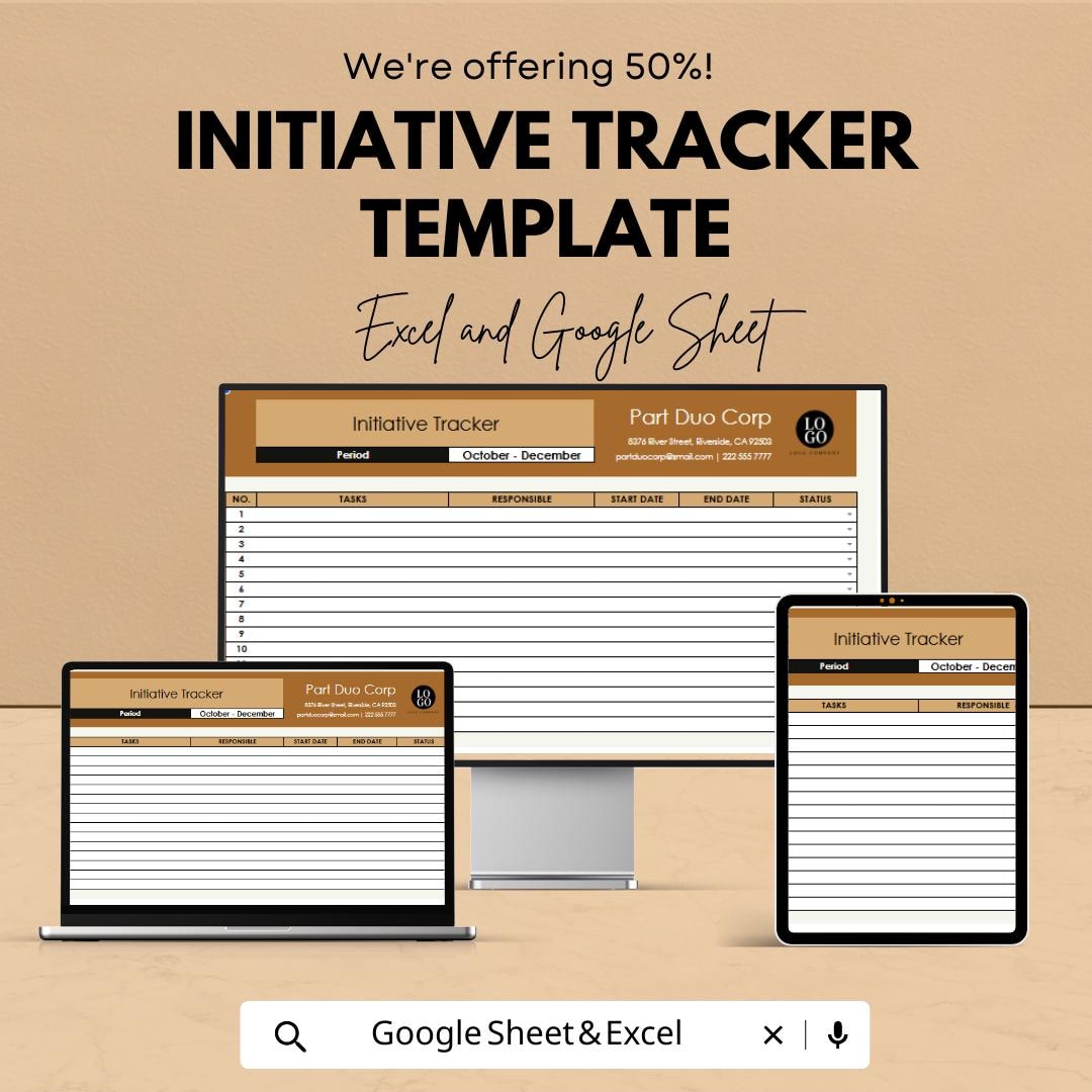 Initiative Tracker Template, Project Task Tracker, Team Action Plan Spreadsheet, Goal Tracking Sheet