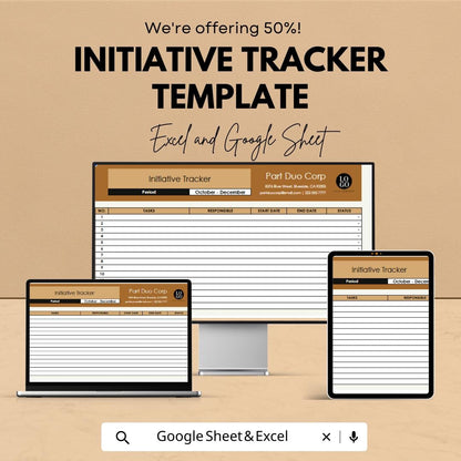 Initiative Tracker Template, Project Task Tracker, Team Action Plan Spreadsheet, Goal Tracking Sheet