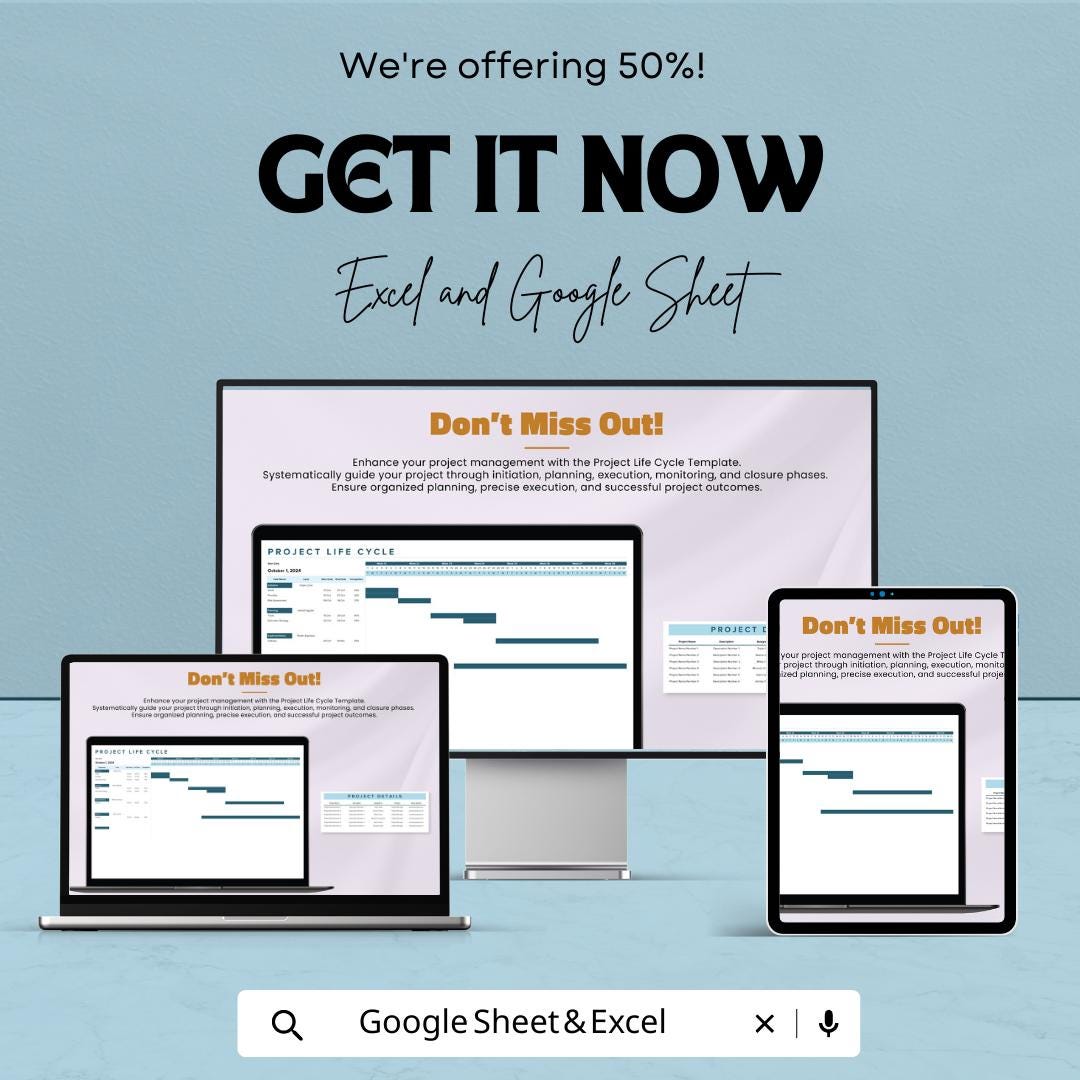 Project Life Cycle Template | Excel & Google Sheets Project Management Planner | Project Phases Tracker | Workflow and Milestone Spreadsheet