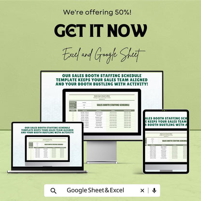 Sales Booth Staffing Schedule Template | Event Staff Planner | Trade Show Staffing Schedule | Excel & Google Sheets