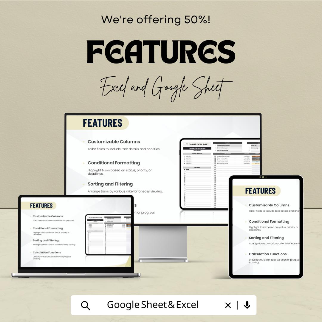 To Do List Excel Sheet | Task Management & Productivity Planner | Google Sheet Template for Organizing Tasks