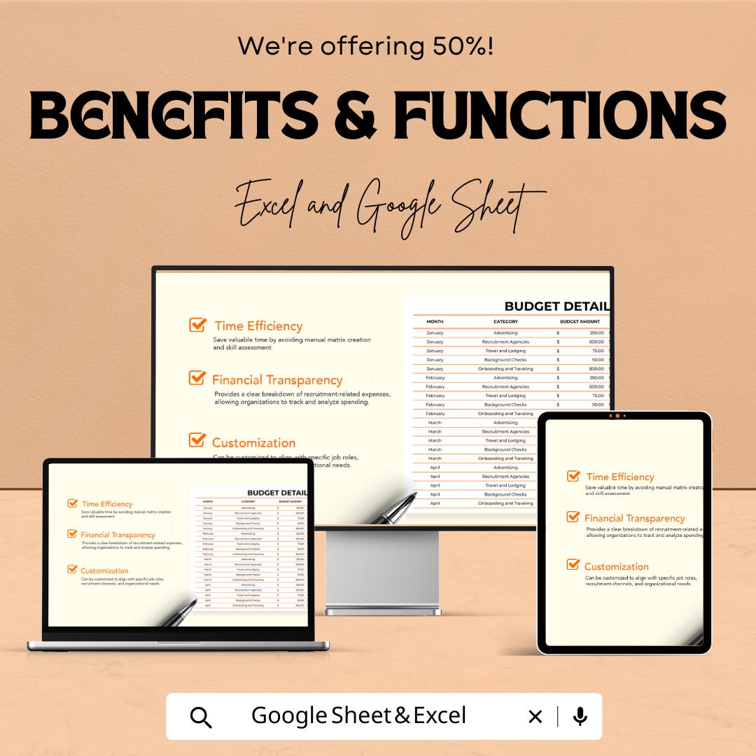 Transport and Logistics Recruitment Budget Spreadsheet Template | Hiring Cost Tracker | Excel & Google Sheets Budget Planner