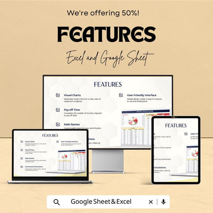 Debt Pay-Off Calculator Sheet – Excel & Google Sheets Template for Debt Management – 50% Off