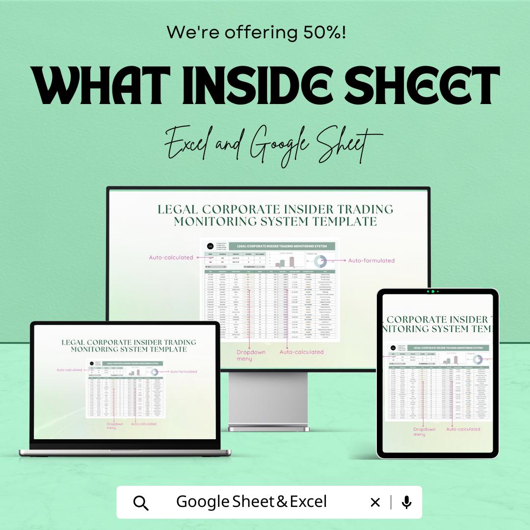 Legal Corporate Insider Trading Monitoring System Template | Excel & Google Sheets Compliance Tracker | Risk Management Tool