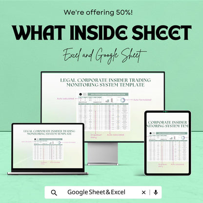 Legal Corporate Insider Trading Monitoring System Template | Excel & Google Sheets Compliance Tracker | Risk Management Tool