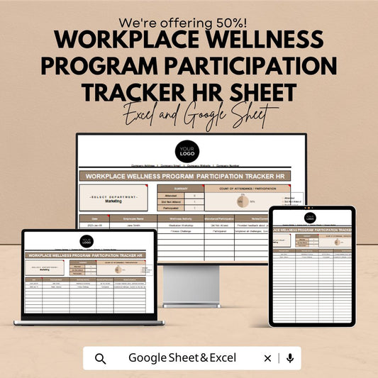 Workplace Wellness Program Participation Tracker HR Sheet – Excel & Google Sheets Template | Employee Health Tracking | 50% Off