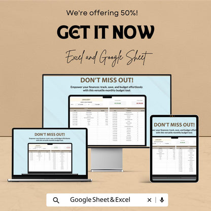 Monthly Budget Worksheet Template | Monthly Budget Worksheet | Excel and Google Sheets Budget Planner | Personal & Business Budget Tool