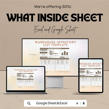 Warehouse Inventory List Sheet | Excel and Google Sheets | Track Stock In/Out | Barcode & Category Based | Inventory Management Template