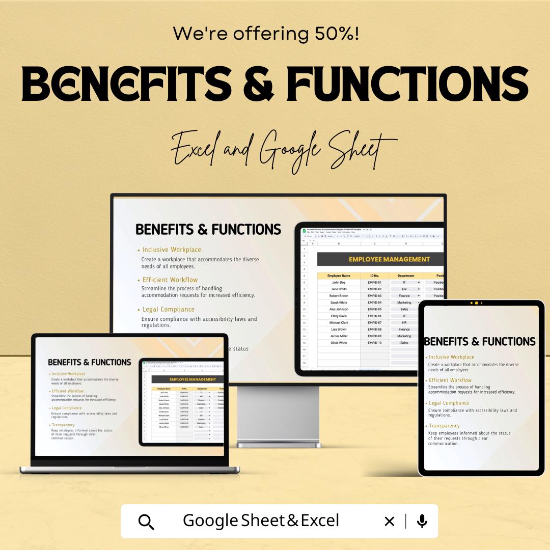 Accessibility and Accommodation Request Tracker HR Template | Excel & Google Sheets | HR Accessibility Compliance Tool