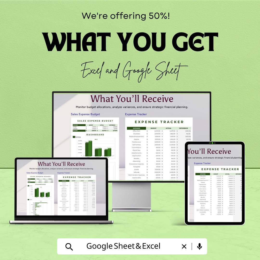 Sales Expense Budget Template Excel & Google Sheets | Sales Cost Tracker | Expense Budget Dashboard | Business Expense Planner