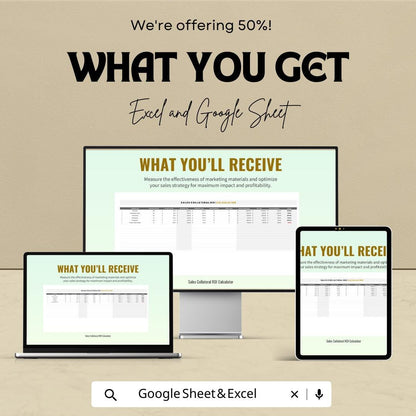 Sales Collateral ROI Calculator Template | Marketing ROI Spreadsheet | Sales Performance Tracker | Revenue Analysis Tool