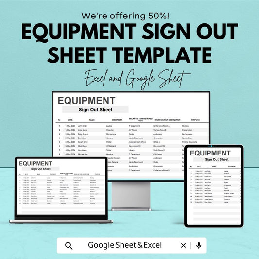 Equipment Sign Out Sheet Template | Asset Tracking Log | Equipment Checkout Form | Excel & Google Sheets