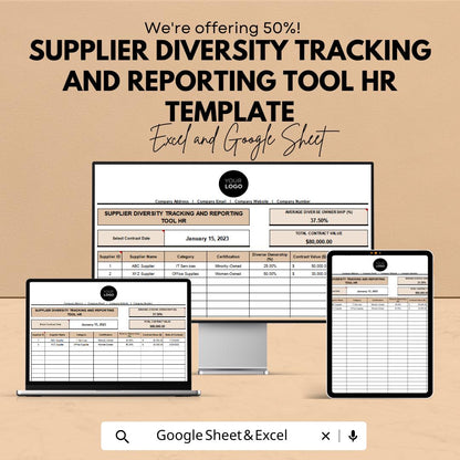 Supplier Diversity Tracking and Reporting Tool HR Template | Supplier Diversity Spreadsheet | DEI Reporting Tracker | Excel & Google Sheets
