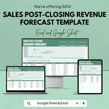 Sales Post-Closing Revenue Forecast Template | Revenue Projection Spreadsheet | Sales Forecast Tracker | Deal Revenue Planner