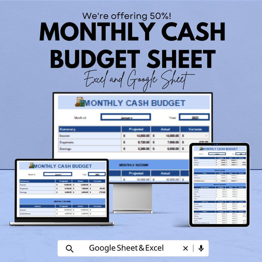 Monthly Cash Budget Sheet Excel & Google Sheets | Personal Finance Tracker and Strategic Cash Flow Template