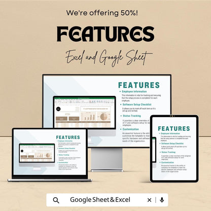 IT & Software Setup Status Sheet Hr Template | Employee IT Onboarding Tracker | Excel and Google Sheets IT Management Tool