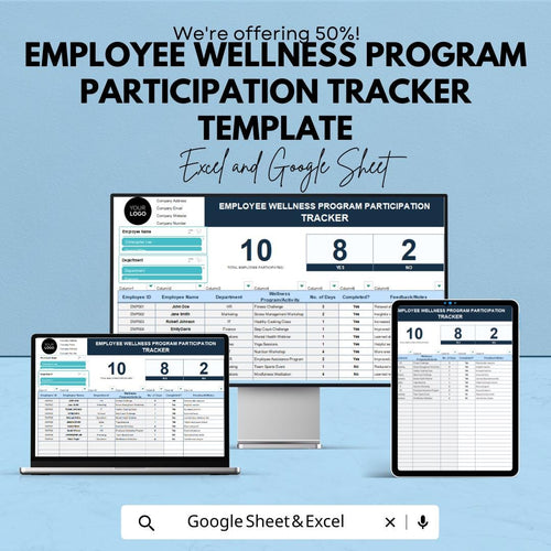 Employee Wellness Program Participation Tracker Template | Excel & Google Sheets | Wellness Program Tracker | HR Engagement Spreadsheet