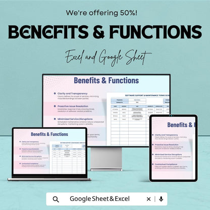 Software Support & Maintenance Template | Support Schedule Spreadsheet | IT Maintenance Tracker | Service Agreement Template |