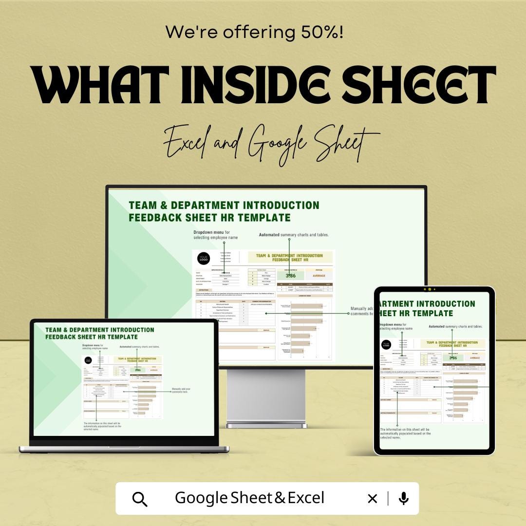 Team & Department Introduction Feedback Sheet HR Template | Employee Onboarding Feedback Form | HR Evaluation Spreadsheet