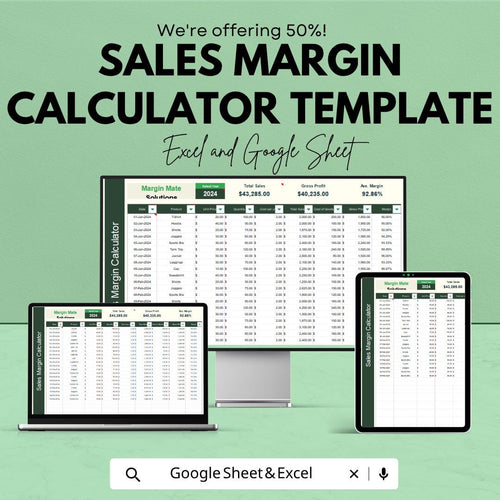 Sales Margin Calculator Template | Profit Margin Spreadsheet | Pricing and Cost Analysis Tool | Excel & Google Sheets Business Tracker