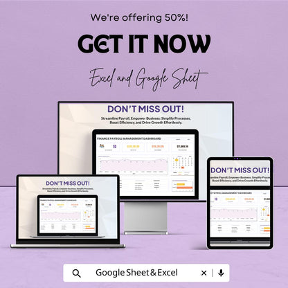 Finance Payroll Management Dashboard Template | Payroll Tracker | Employee Salary & Deduction Log | Business HR Spreadsheet