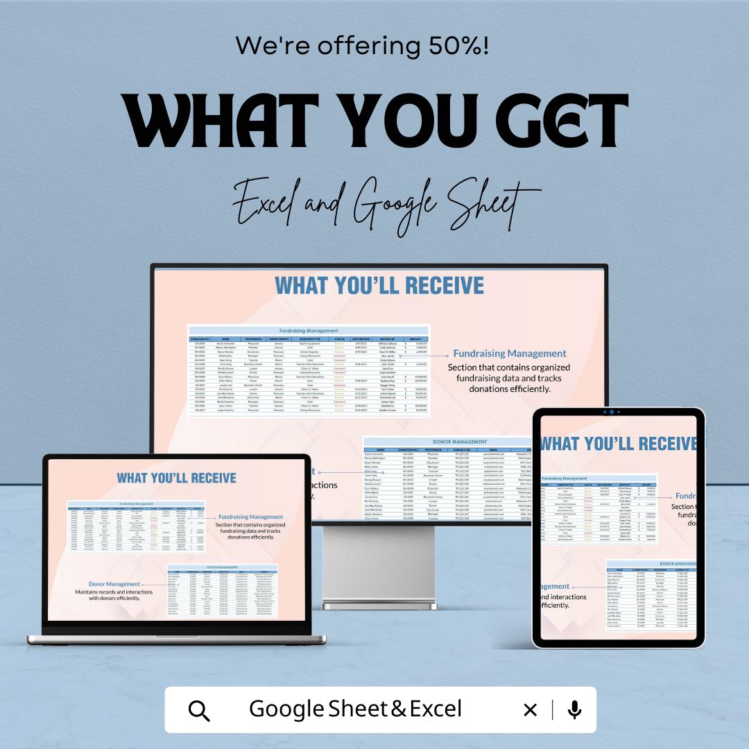 School Fundraising Tracker Template | Donation Tracker Spreadsheet | Nonprofit Fundraising Dashboard | Charity Donation Log